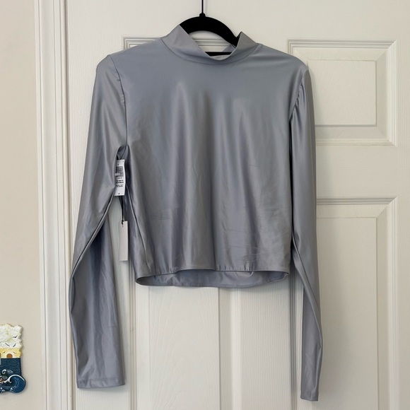 Babaton Tops - Babaton Aritzia Satinette Mock Neck Cropped Long Sleeve Shirt